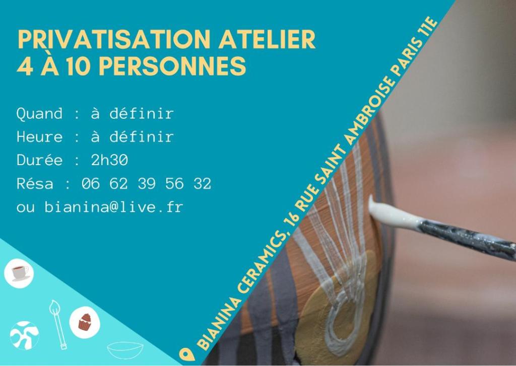 Privatisation atelier céramique Paris : EVJF, EVJG, Anniversaire, Team Building...